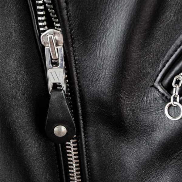 Mens Black Leather Motorcycle Jacket Quilted - Image 2