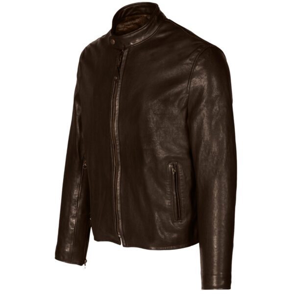Men's Chocolate Brown Racer Leather Jacket - Image 2