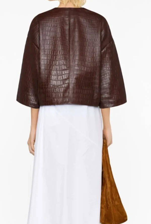 V-Neck Leather Jacket - 100% Pure Crocodile Leather Jacket - Image 2