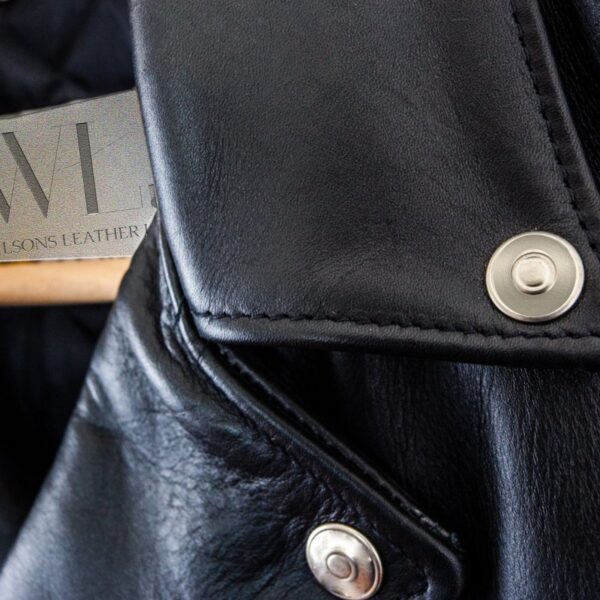Mens Black Leather Motorcycle Jacket Quilted - Image 3