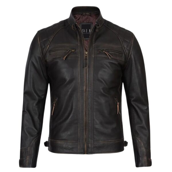 Dark Brown Vintage Leather Jacket - Image 3