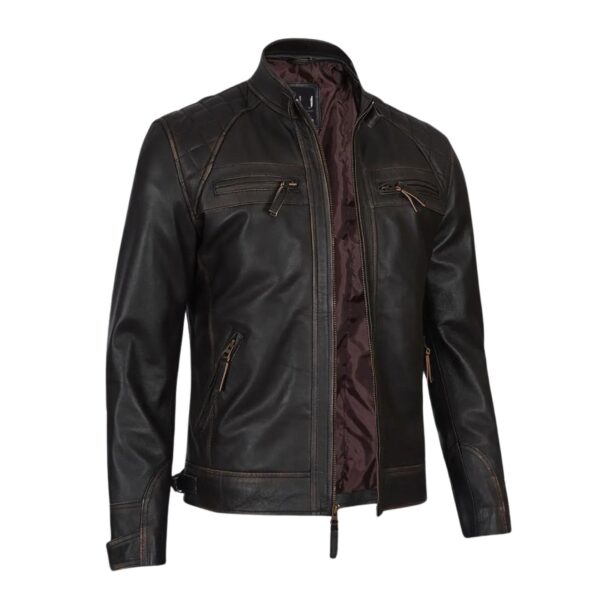 Dark Brown Vintage Leather Jacket - Image 2