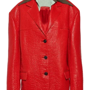 Red Layered-Collar Leather Blazer