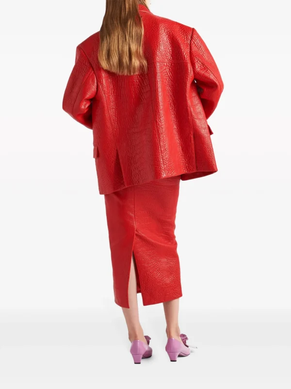 Red Layered-Collar Leather Blazer - Image 2