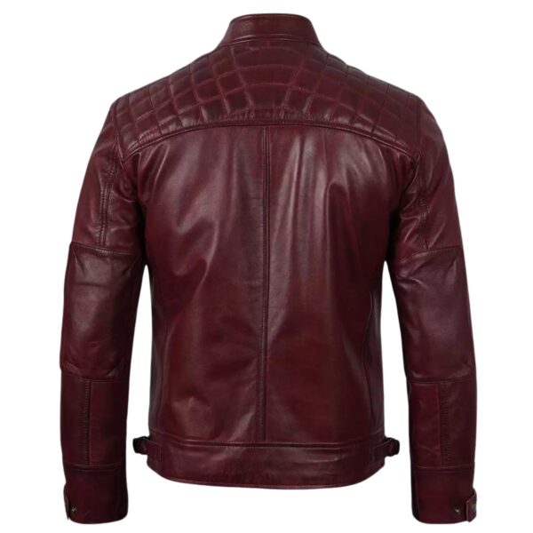 Men’s Cognac Burgundy Leather Jacket - Image 4