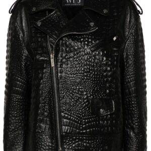 Black Biker Jacket - 100% Pure Crocodile Leather