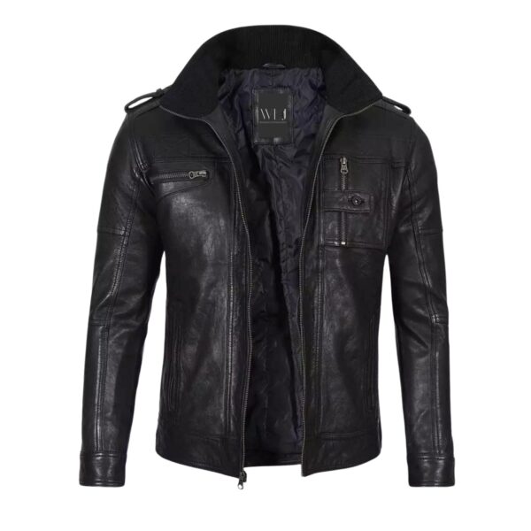 Men’s Distressed Black Racer Leather Jacket