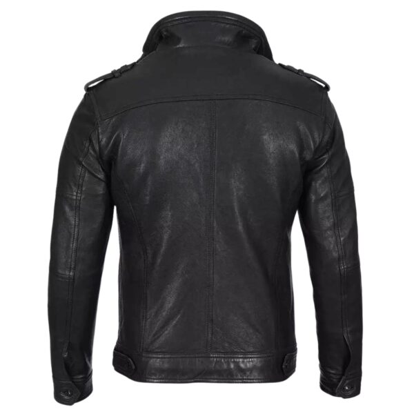 Men’s Distressed Black Racer Leather Jacket - Image 4