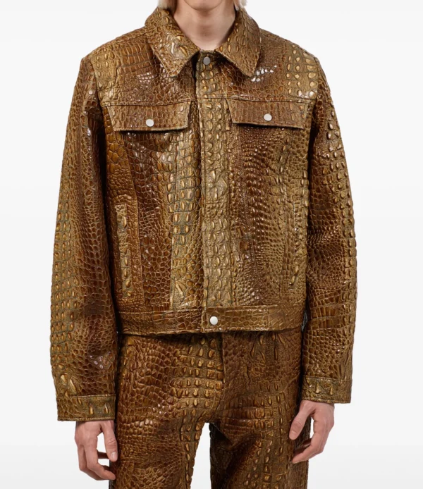 Brown Leather Jacket - 100 % Pure Crocodile Leather - Image 2