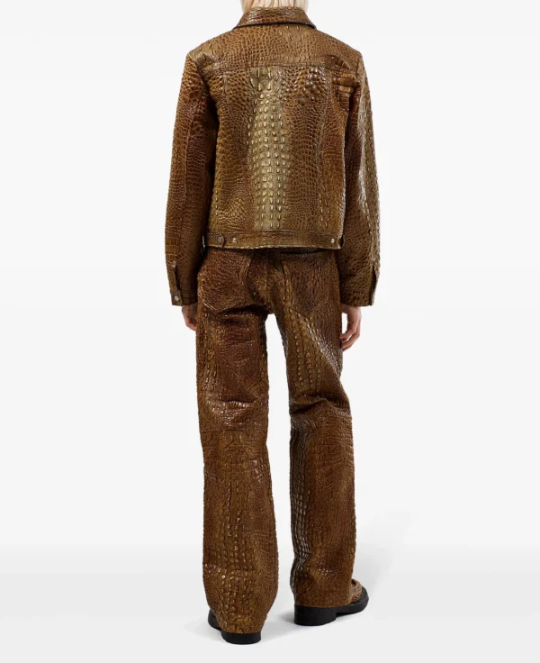 Brown Leather Jacket - 100 % Pure Crocodile Leather - Image 4