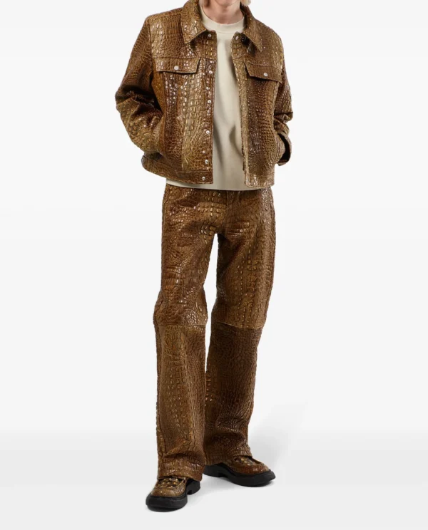 Brown Leather Jacket - 100 % Pure Crocodile Leather - Image 3