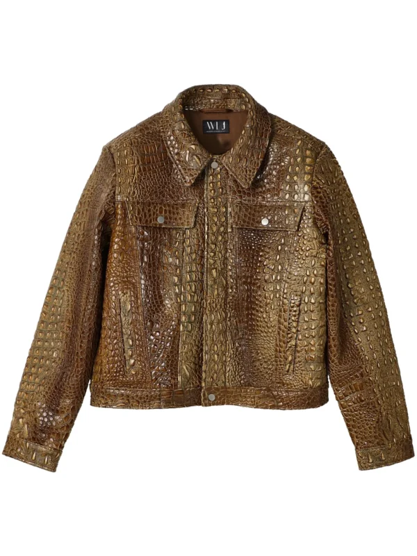 Brown Leather Jacket - 100 % Pure Crocodile Leather
