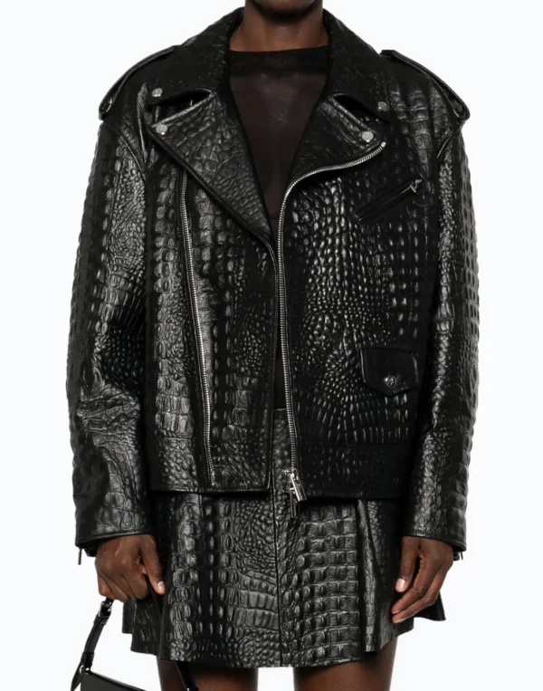 Black Biker Jacket - 100% Pure Crocodile Leather - Image 2