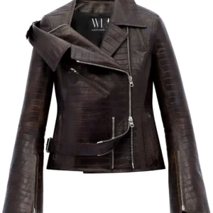 Brown Biker Jacket - 100% pure crocodile Leather
