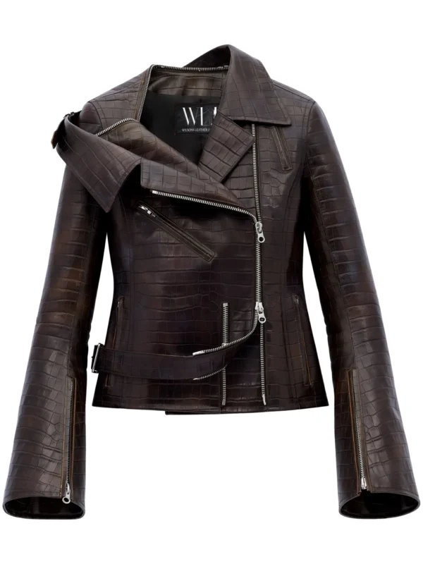 Brown Biker Jacket - 100% pure crocodile Leather