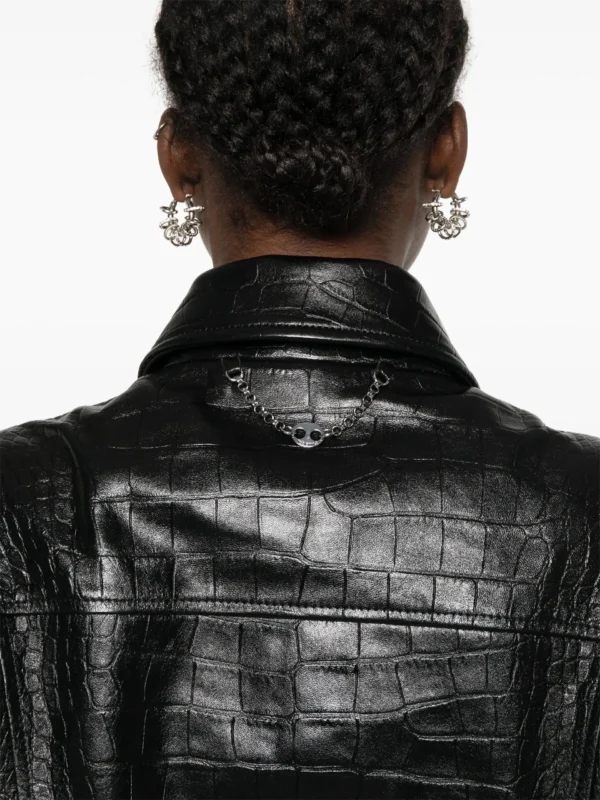 Black Leather Jacket - 100% Pure Crocodile Leather - Image 2