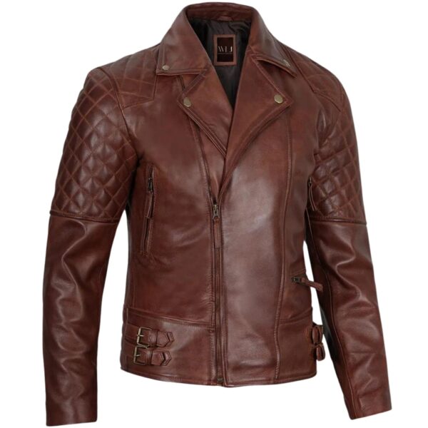 Vintage Brown Biker Leather Jacket - Image 2