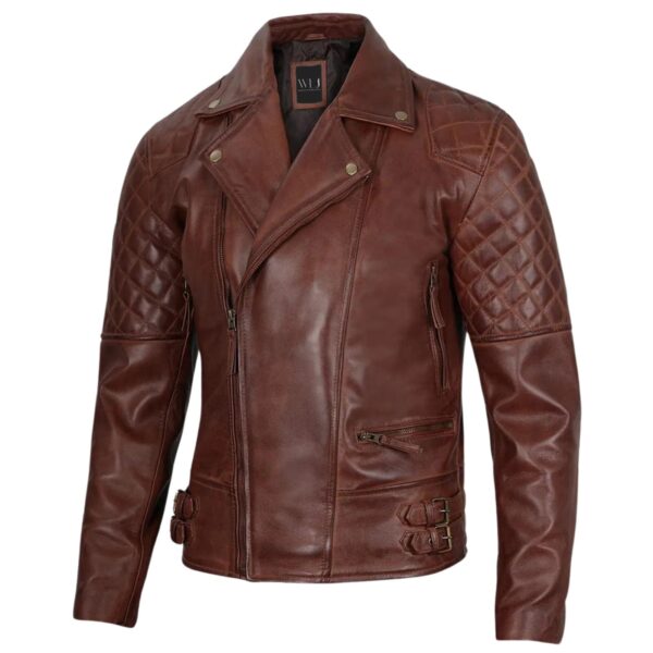 Vintage Brown Biker Leather Jacket - Image 3
