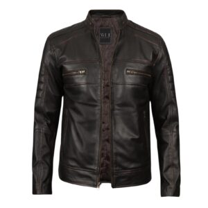 Men's Dark Brown Cafe Racer Leather Jacket