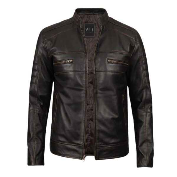 Men's Dark Brown Cafe Racer Leather Jacket
