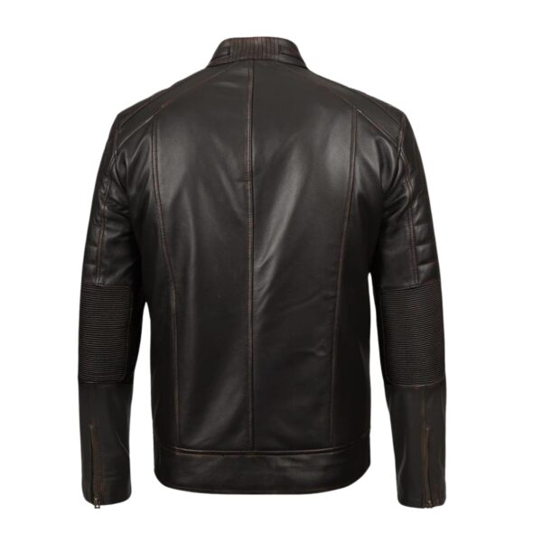 Men's Dark Brown Cafe Racer Leather Jacket - Image 4