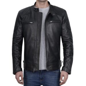 Wilson's Men’s Black Band Collar Leather Jacket