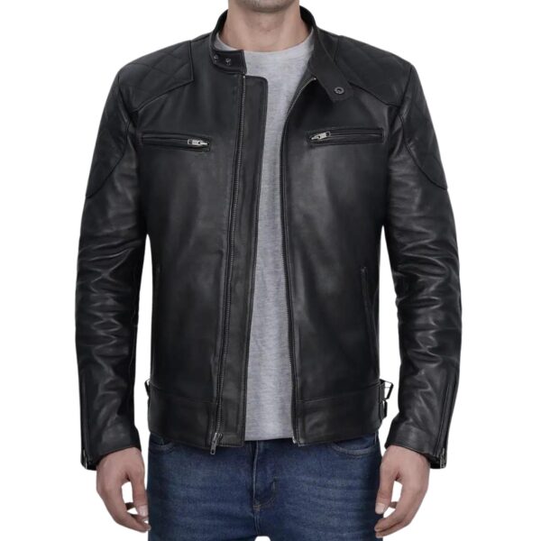 Wilson's Men’s Black Band Collar Leather Jacket