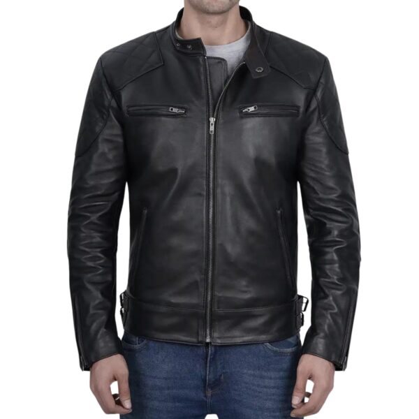 Wilson's Men’s Black Band Collar Leather Jacket - Image 3