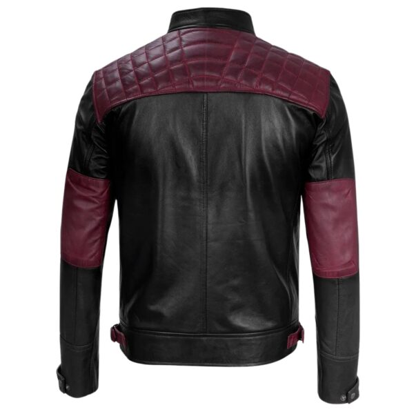 Men’s Black and Maroon Cafe Racer Leather Jacket - Image 4