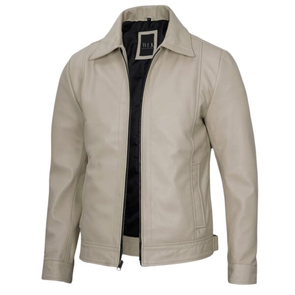 Men’s Beige Real Leather Jacket - Image 3