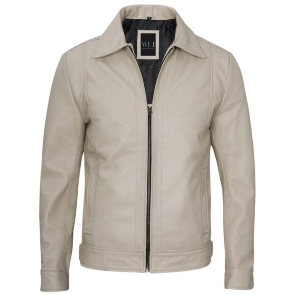 Men’s Beige Real Leather Jacket - Image 2