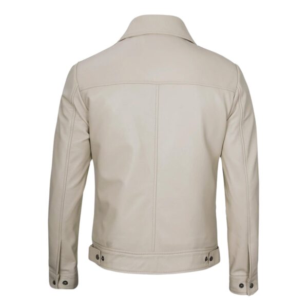 Men’s Beige Real Leather Jacket - Image 4