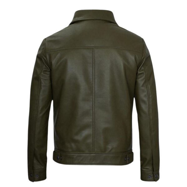 Men's Olive Green Leather Jacket - Image 4