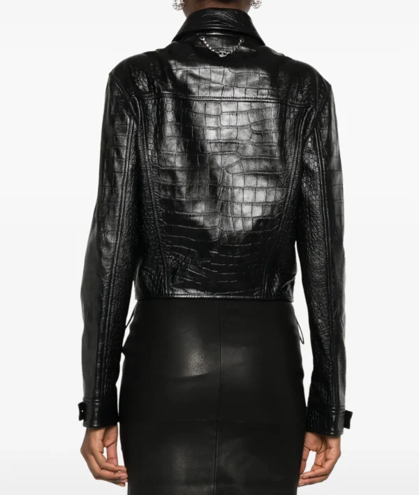 Black Leather Jacket - 100% Pure Crocodile Leather - Image 3