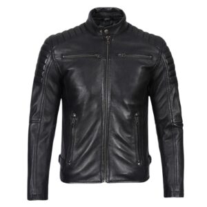 Men's Black Cafe Racer Padded Shoulders Jacket