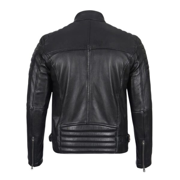 Men's Black Cafe Racer Padded Shoulders Jacket - Image 4