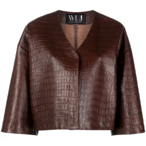 V-Neck Leather Jacket - 100% Pure Crocodile Leather Jacket