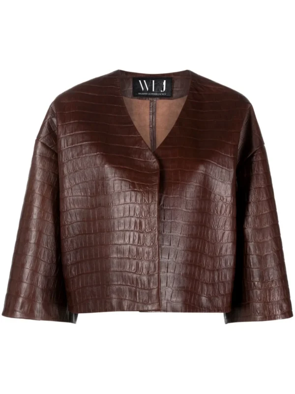 V-Neck Leather Jacket - 100% Pure Crocodile Leather Jacket