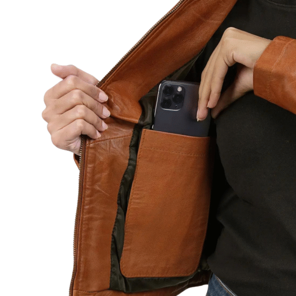 Women's Tan Brown Lambskin Leather Jacket - Image 2