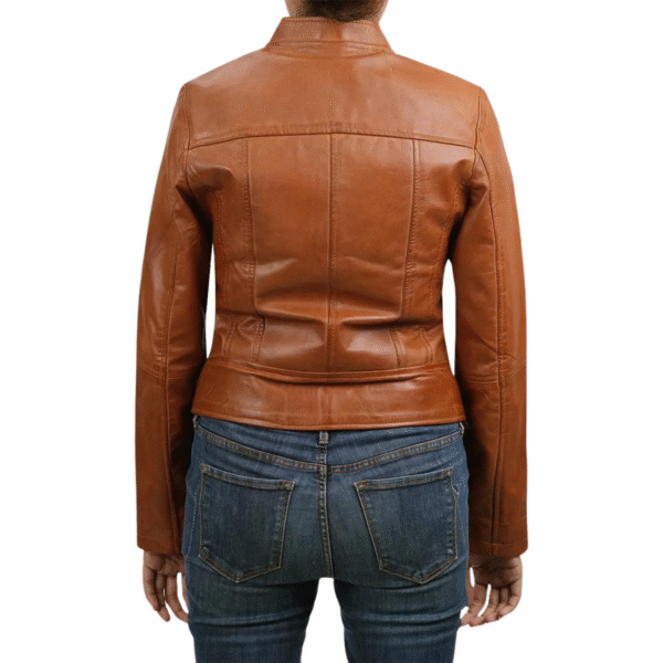 Women's Tan Brown Lambskin Leather Jacket - Image 3