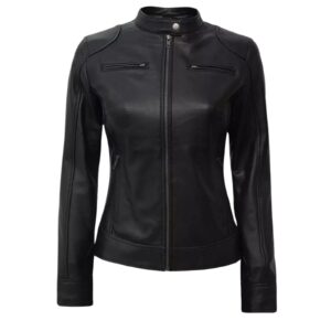 Women’s Petite Black Lambskin Leather Jacket