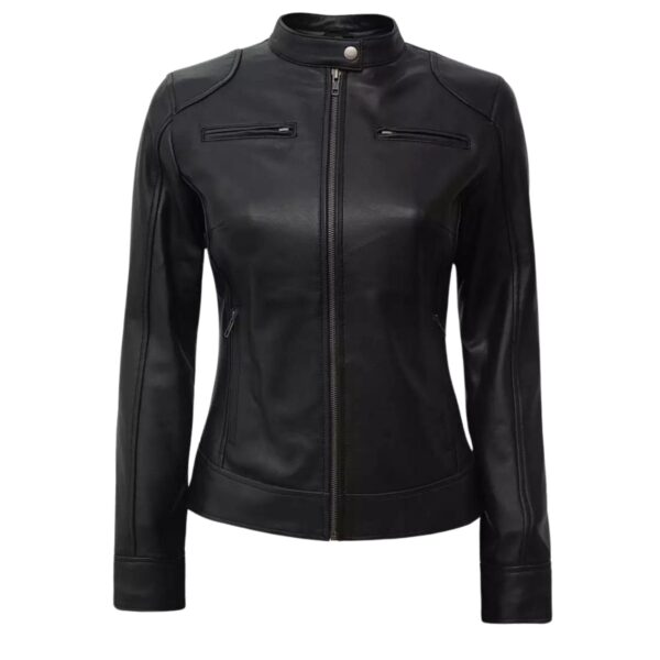 Women’s Petite Black Lambskin Leather Jacket