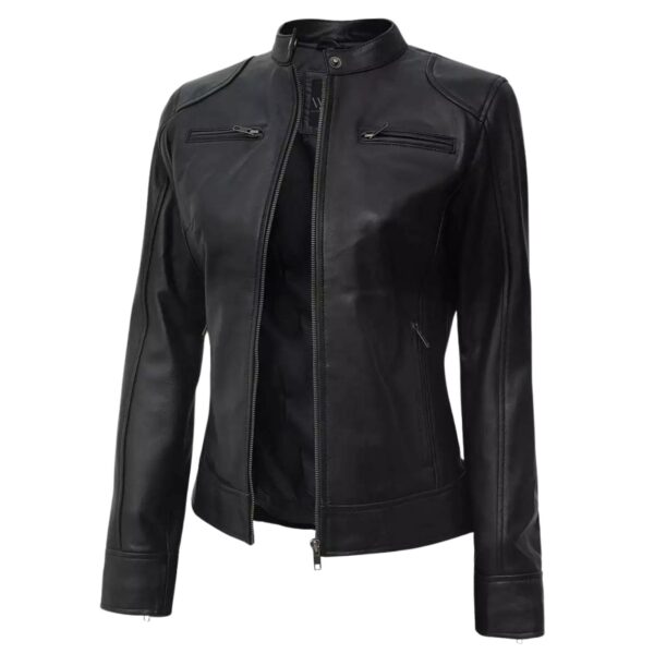 Women’s Petite Black Lambskin Leather Jacket - Image 3