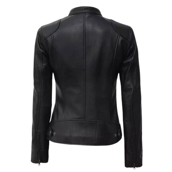 Women’s Petite Black Lambskin Leather Jacket - Image 4