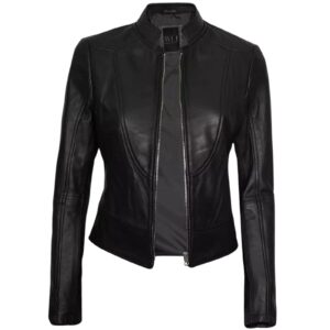Women’s Leather Jacket With Mandarin Collar
