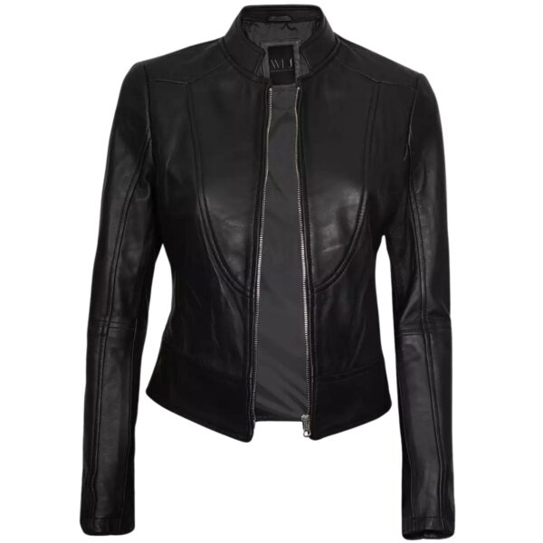 Women’s Leather Jacket With Mandarin Collar