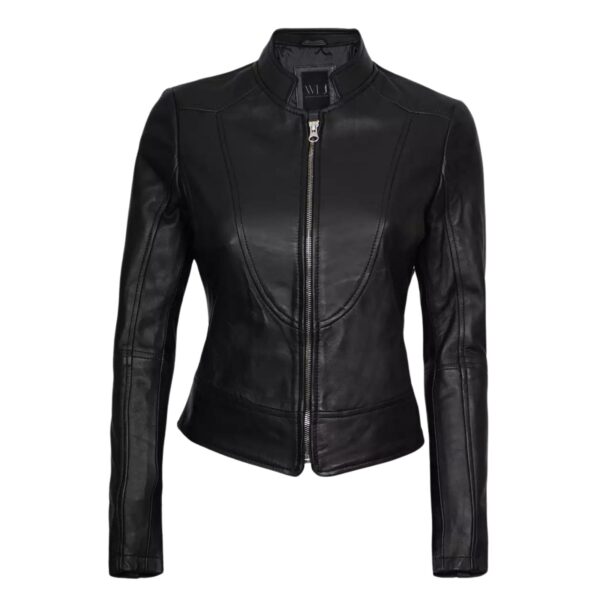 Women’s Leather Jacket With Mandarin Collar - Image 3