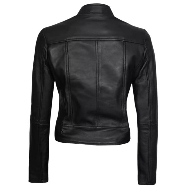 Women’s Leather Jacket With Mandarin Collar - Image 4