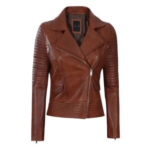 Women’s Asymmetrical Zipper Brown Leather Jacket
