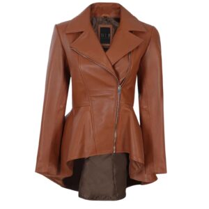 Womens Brown Peplum Leather Jacket
